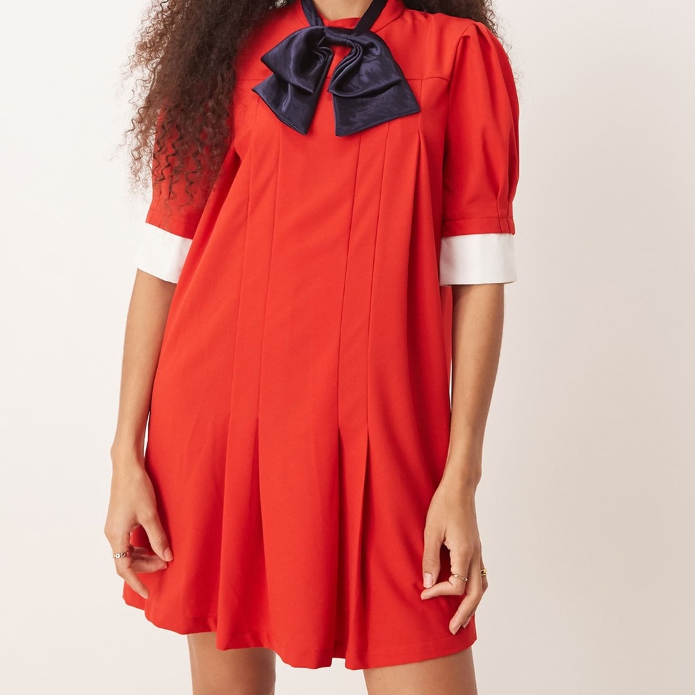 Sister Jane Elegant Red Dress with Navy Bow